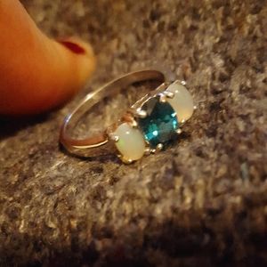 100% NATURAL 7X5MM LONDON BLUE TOPAZ & OPAL